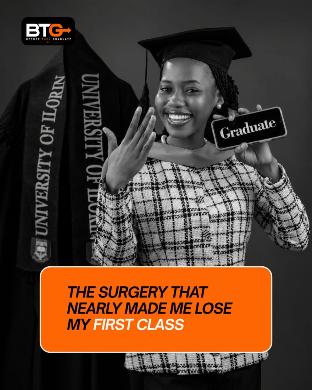 Temitope Ajagbe in graduation cap and gown, University of Ilorin